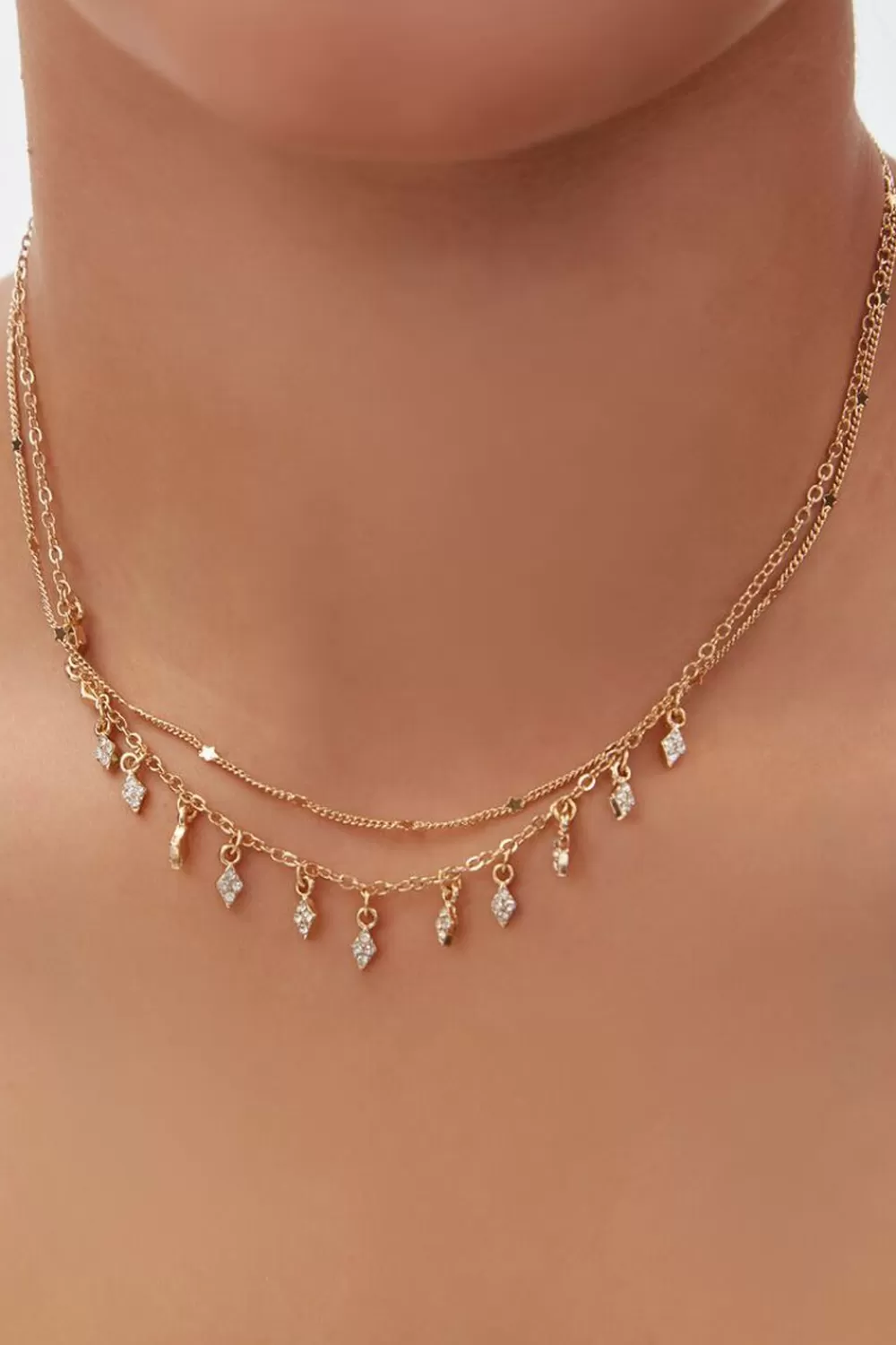 Necklaces>Forever 21 Faux Gem Charm Chain Necklace Gold/Clear