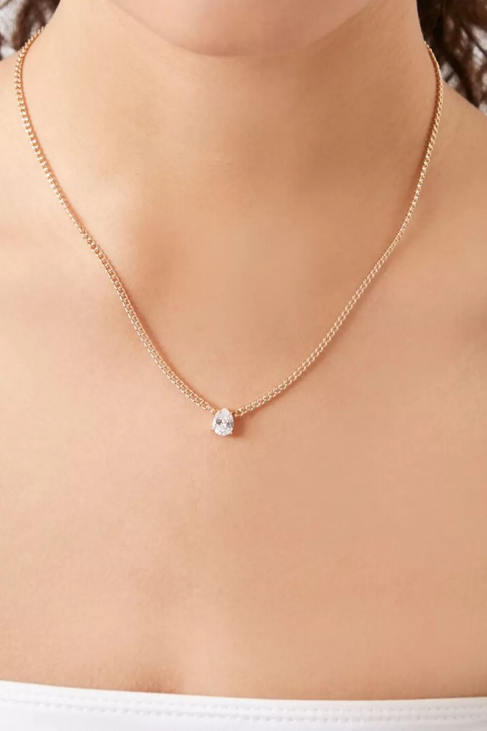 Necklaces>Forever 21 Faux Gem Curb Chain Necklace Gold/Clear