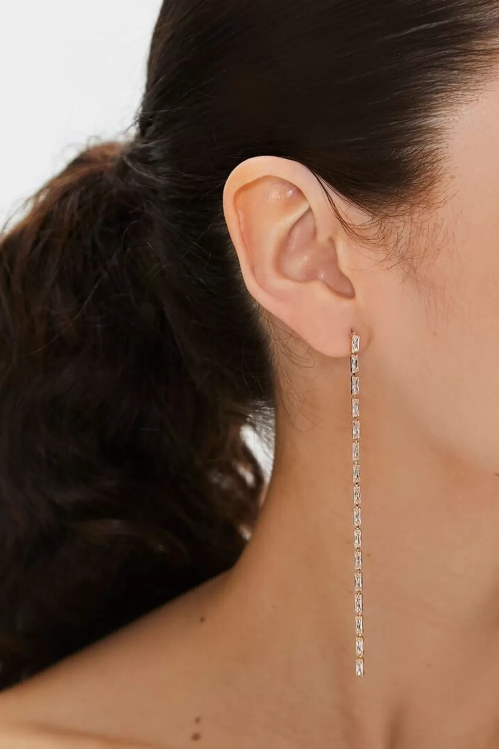 Earrings>Forever 21 Faux Gem Drop Earring Gold/Clear