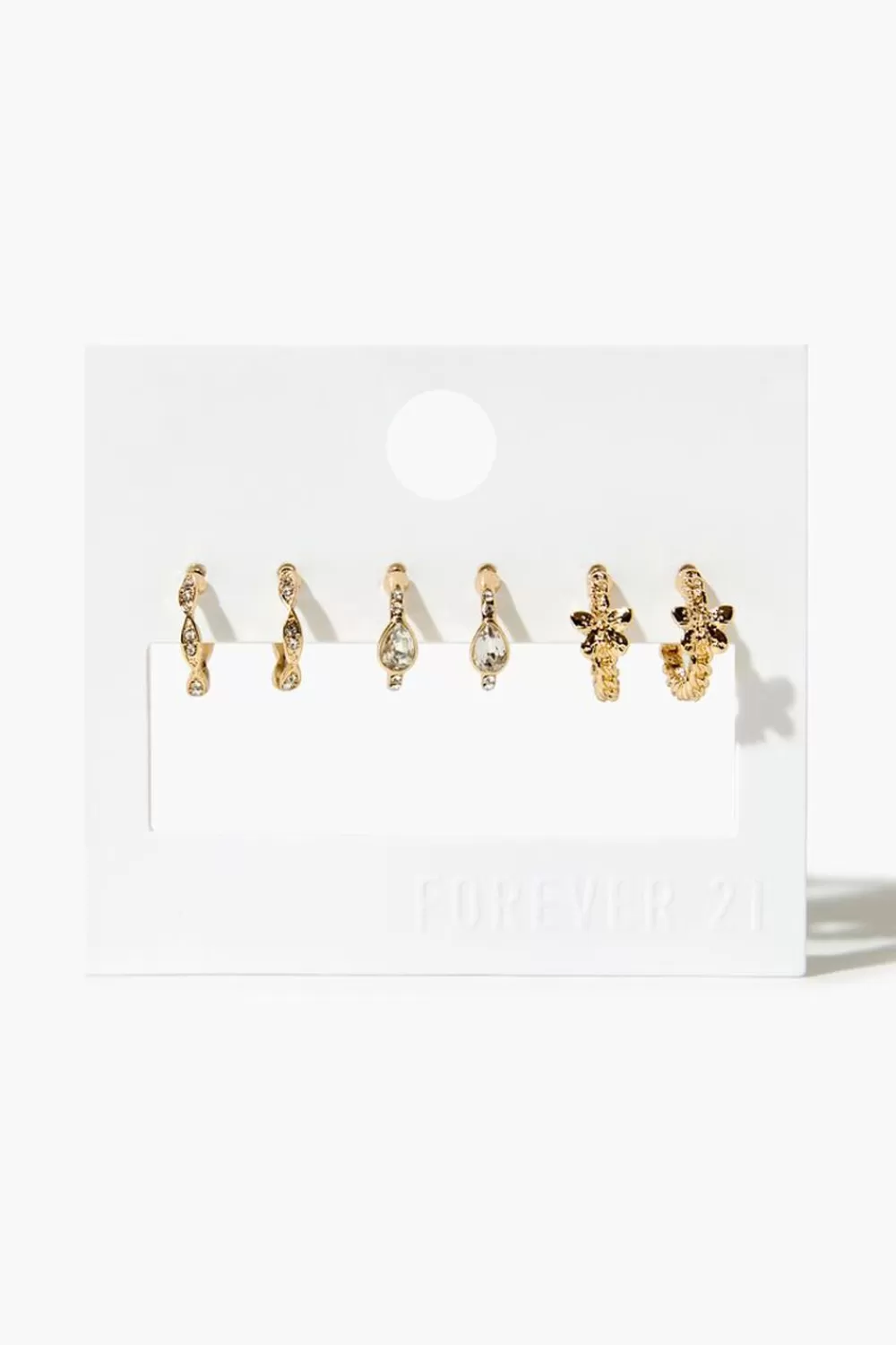 Earrings>Forever 21 Faux Gem Hoop Earring Set Gold/Clear