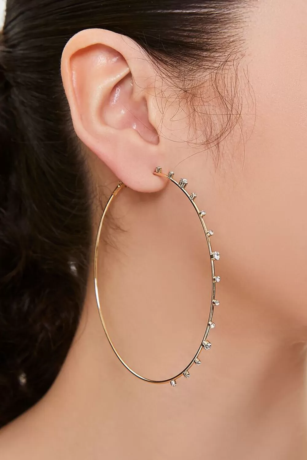 Earrings>Forever 21 Faux Gem Hoop Earrings Gold/Clear