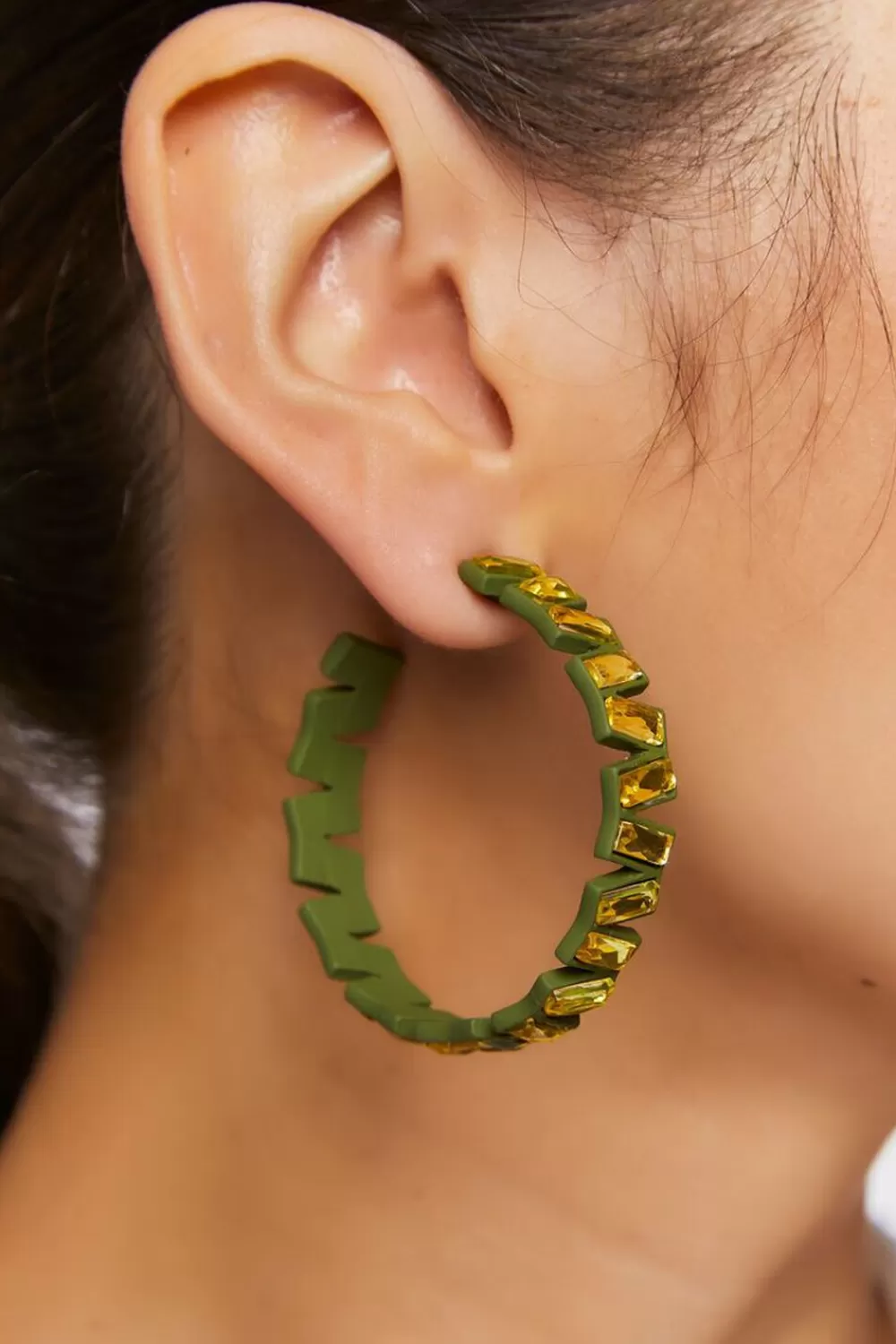Earrings>Forever 21 Faux Gem Hoop Earrings Green