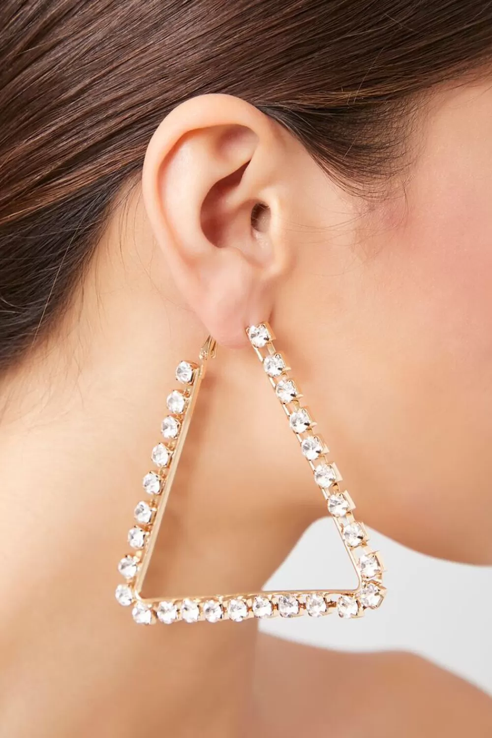 Earrings>Forever 21 Faux Gem Triangle Hoop Earrings Gold/Clear