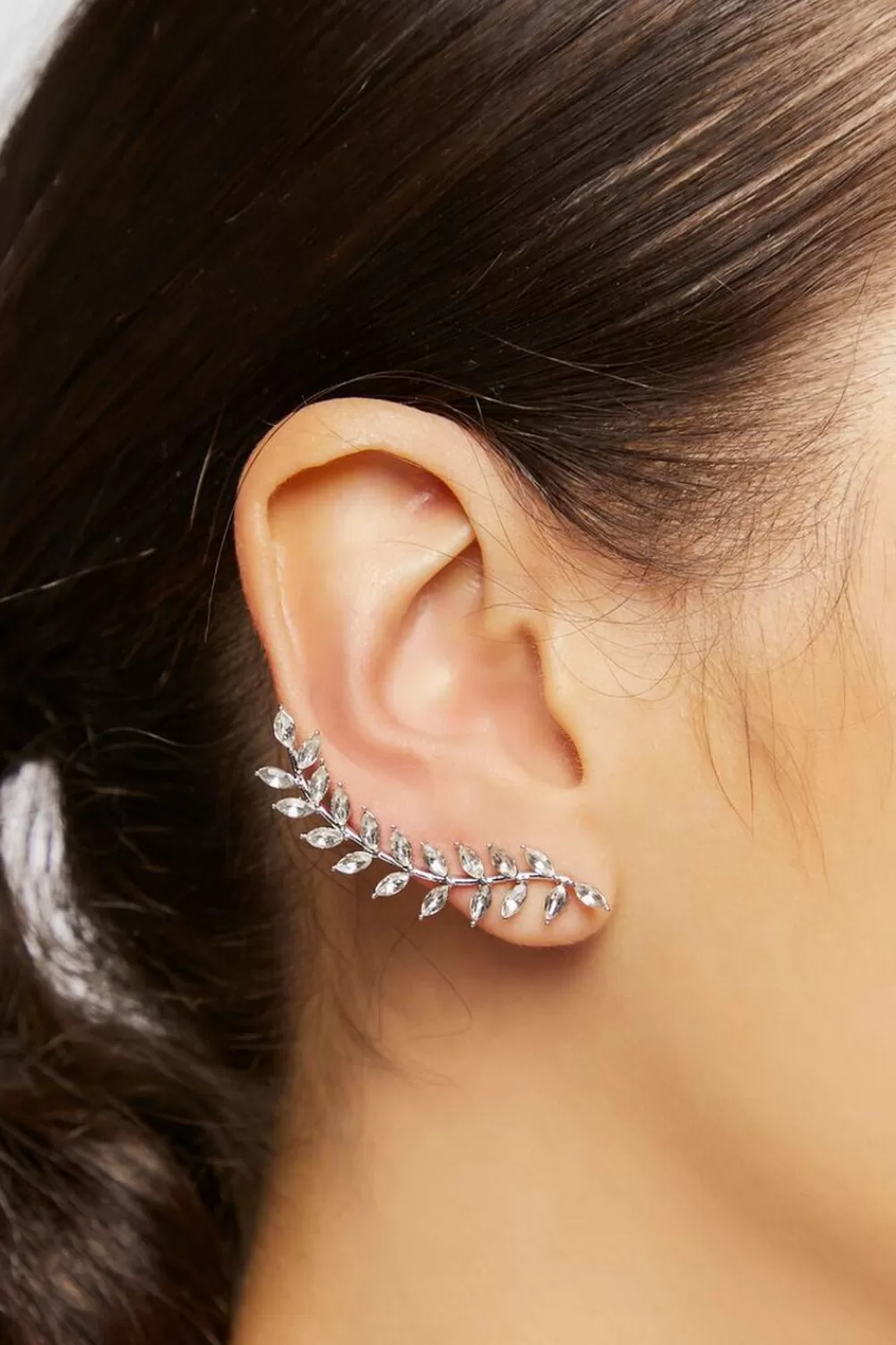 Earrings>Forever 21 Faux Gem Vine Ear Crawlers Clear/Silver