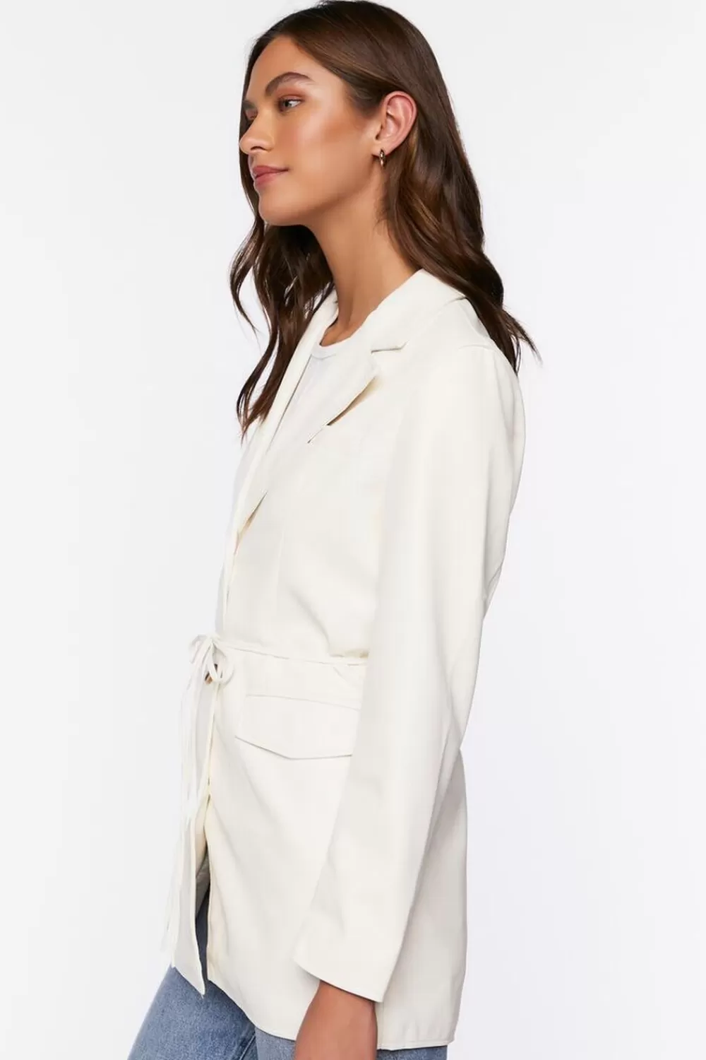 Jackets + Outerwear>Forever 21 Faux Leather Belted Blazer Cream