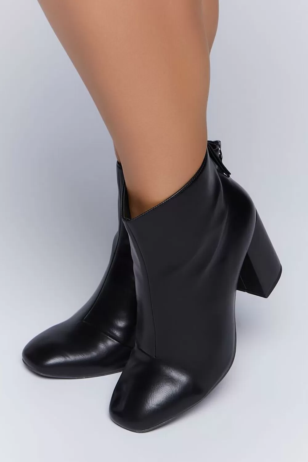 Boots + Booties>Forever 21 Faux Leather Block Heel Booties (Wide) Black