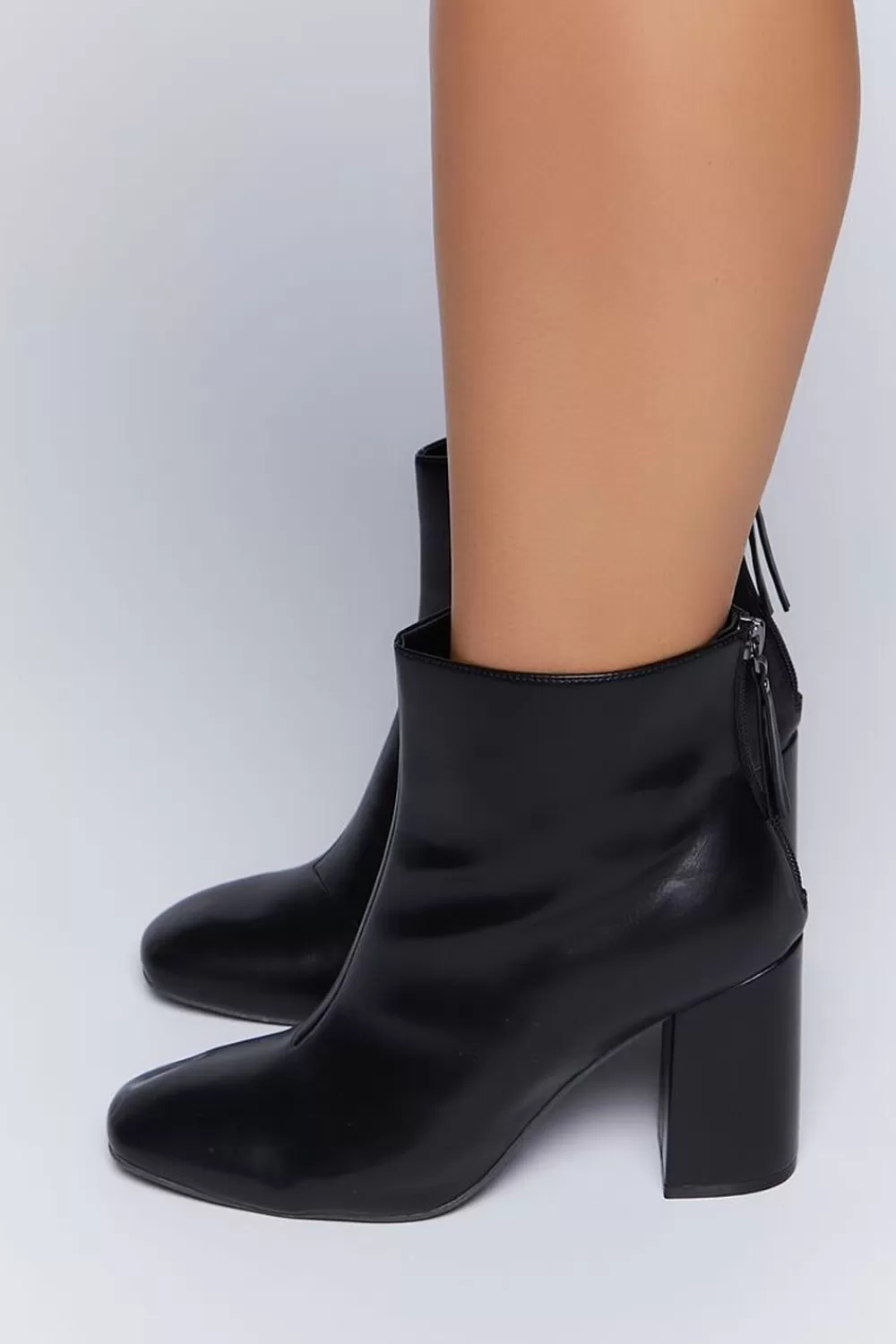 Boots + Booties>Forever 21 Faux Leather Block Heel Booties (Wide) Black