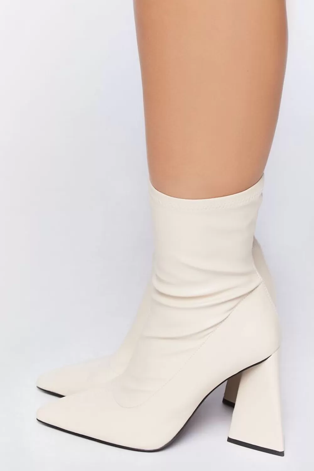 Boots + Booties>Forever 21 Faux Leather Block Heel Booties (Wide) Cream