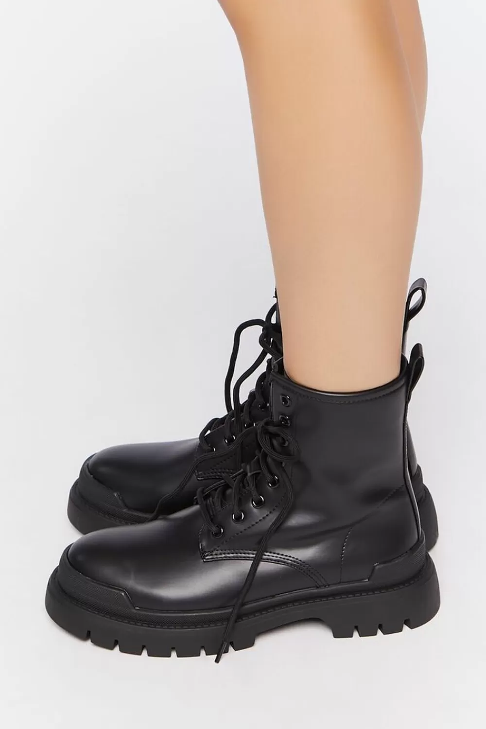 Boots + Booties>Forever 21 Faux Leather Colorblock Combat Boots Black/Black