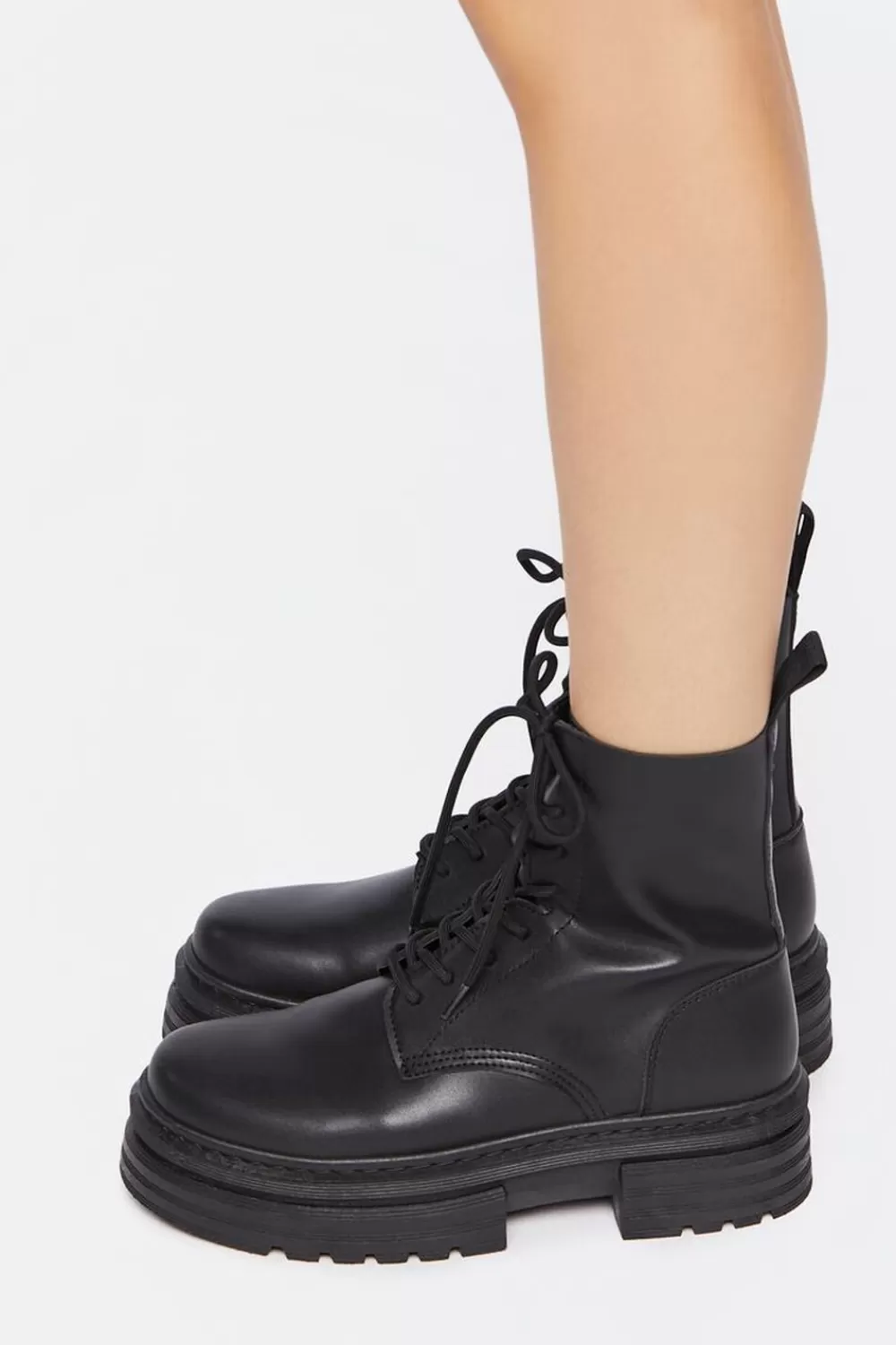 Wedges + Platforms>Forever 21 Faux Leather Combat Boots Black/Black