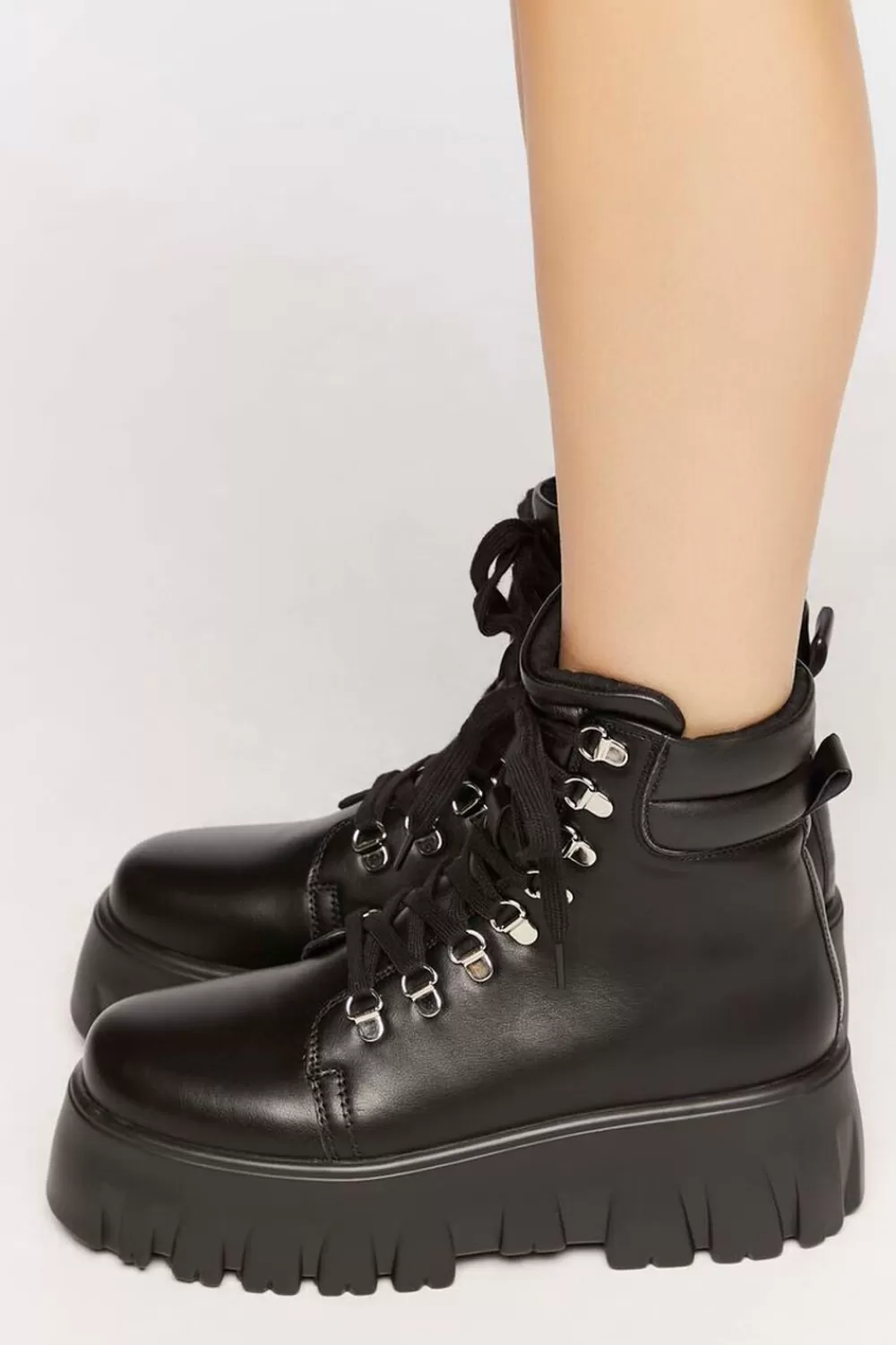 Boots + Booties>Forever 21 Faux Leather Lace-Up Combat Boots Black