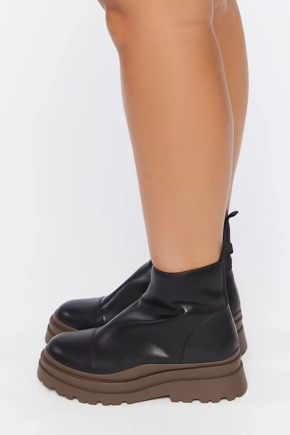 Boots + Booties>Forever 21 Faux Leather Lug Booties (Wide) Black/Brown