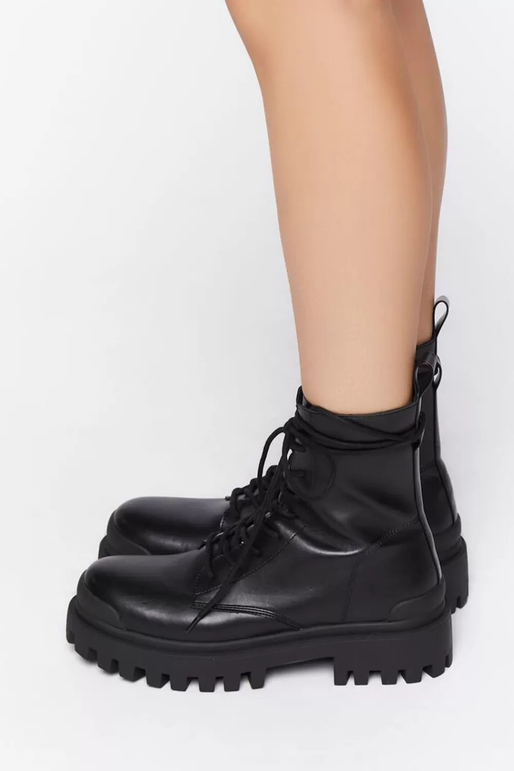 Boots + Booties>Forever 21 Faux Leather Lug Combat Boots Black/Black