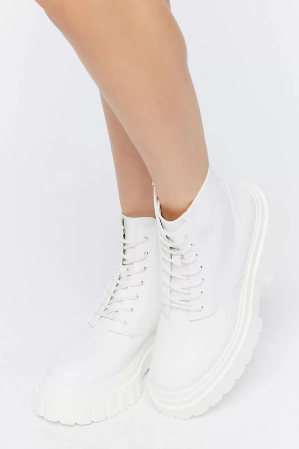 Boots + Booties>Forever 21 Faux Leather Lug-Sole Booties White