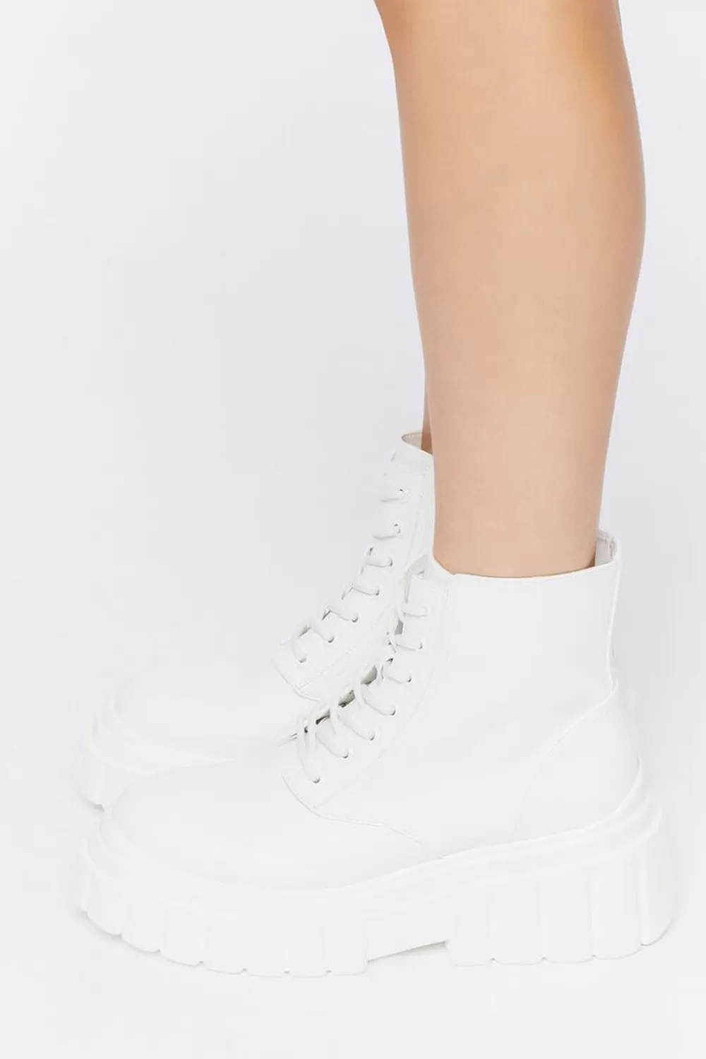 Boots + Booties>Forever 21 Faux Leather Lug-Sole Booties White