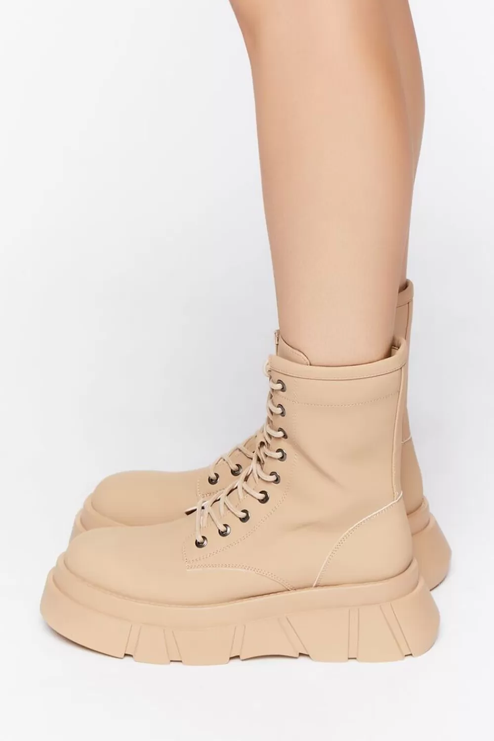 Boots + Booties>Forever 21 Faux Leather Lug-Sole Combat Boots Tan