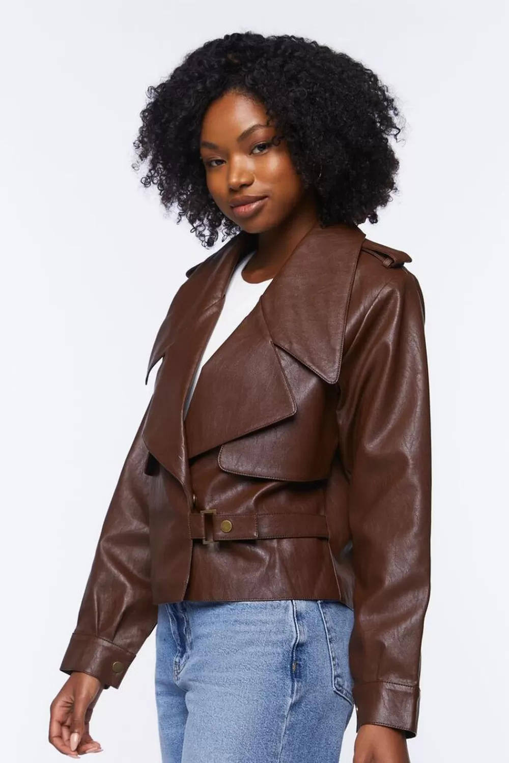 Jackets + Outerwear>Forever 21 Faux Leather Moto Jacket Chocolate