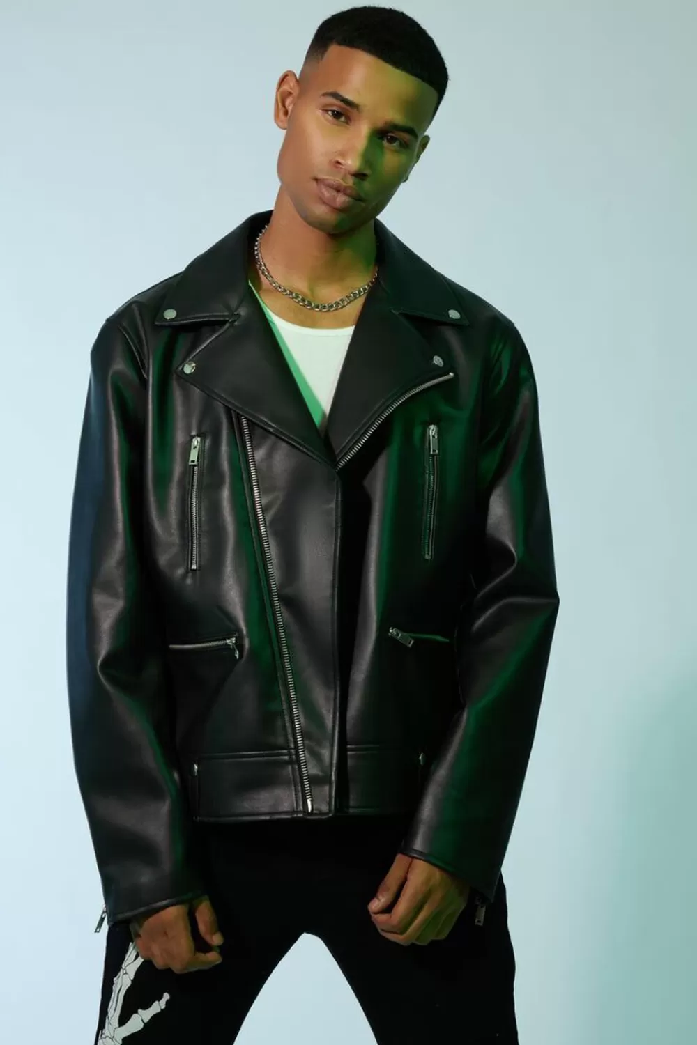 Jackets + Outerwear>Forever 21 Faux Leather Moto Jacket Black
