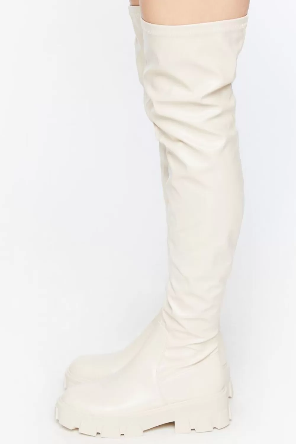 Boots + Booties>Forever 21 Faux Leather Over-The-Knee Lug Boots Beige