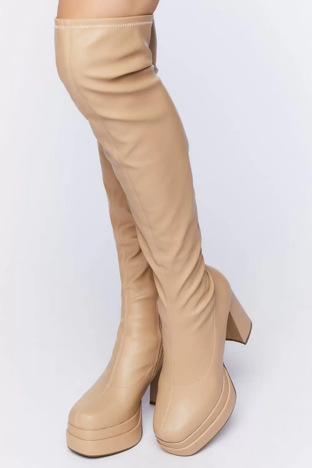 Boots + Booties>Forever 21 Faux Leather Over-The-Knee Platform Boots Nude