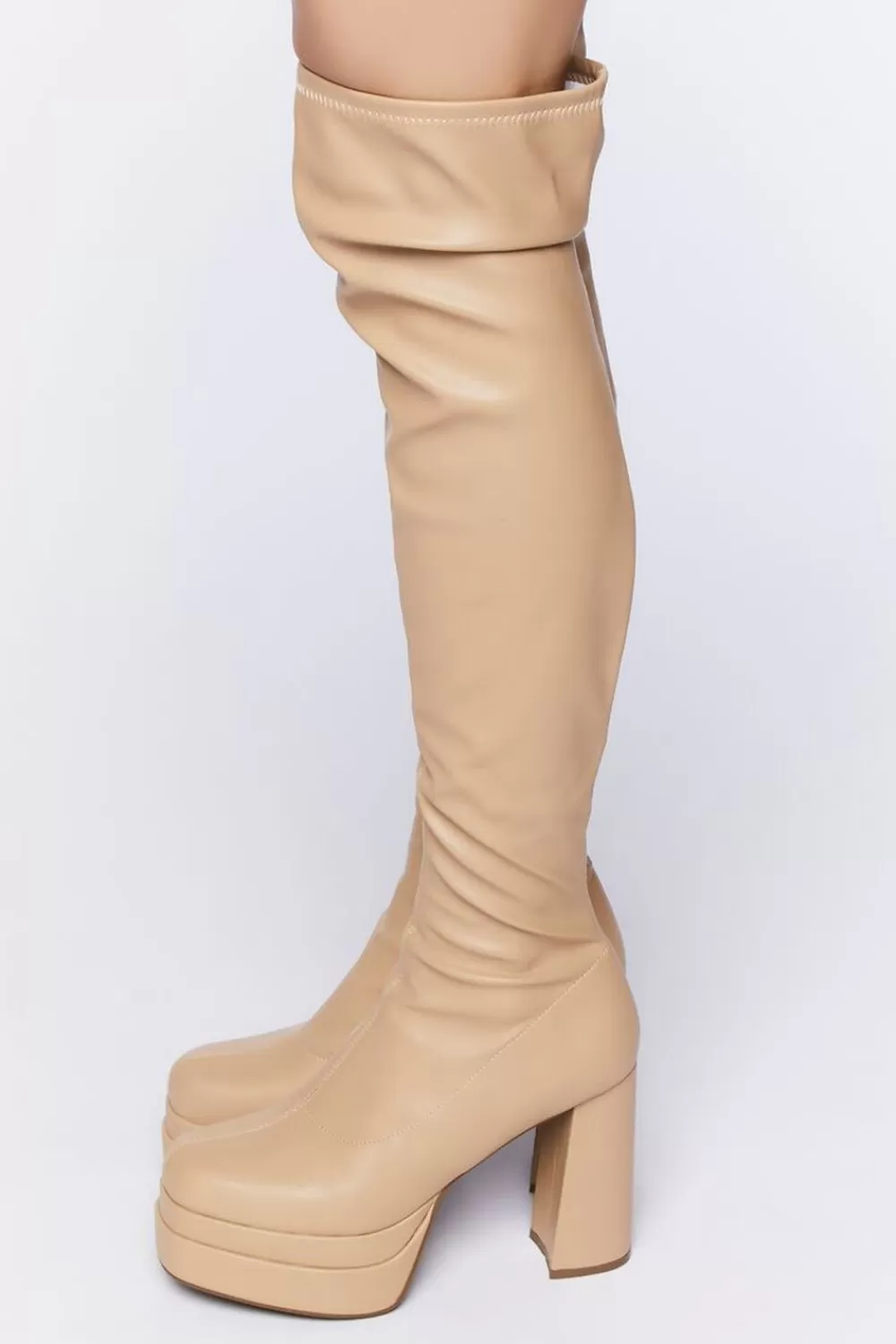 Boots + Booties>Forever 21 Faux Leather Over-The-Knee Platform Boots Nude