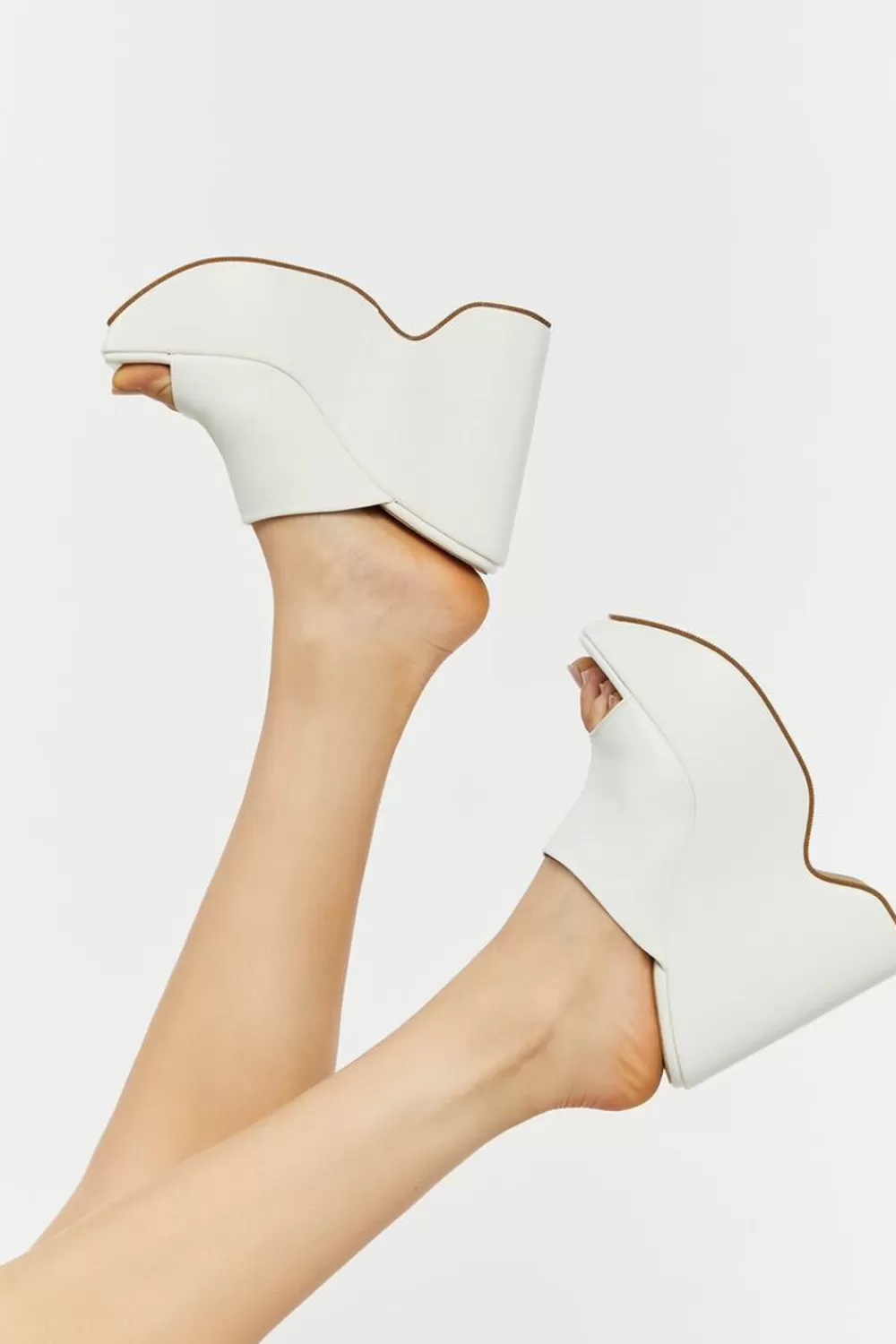 Wedges + Platforms>Forever 21 Faux Leather Platform Wedges White