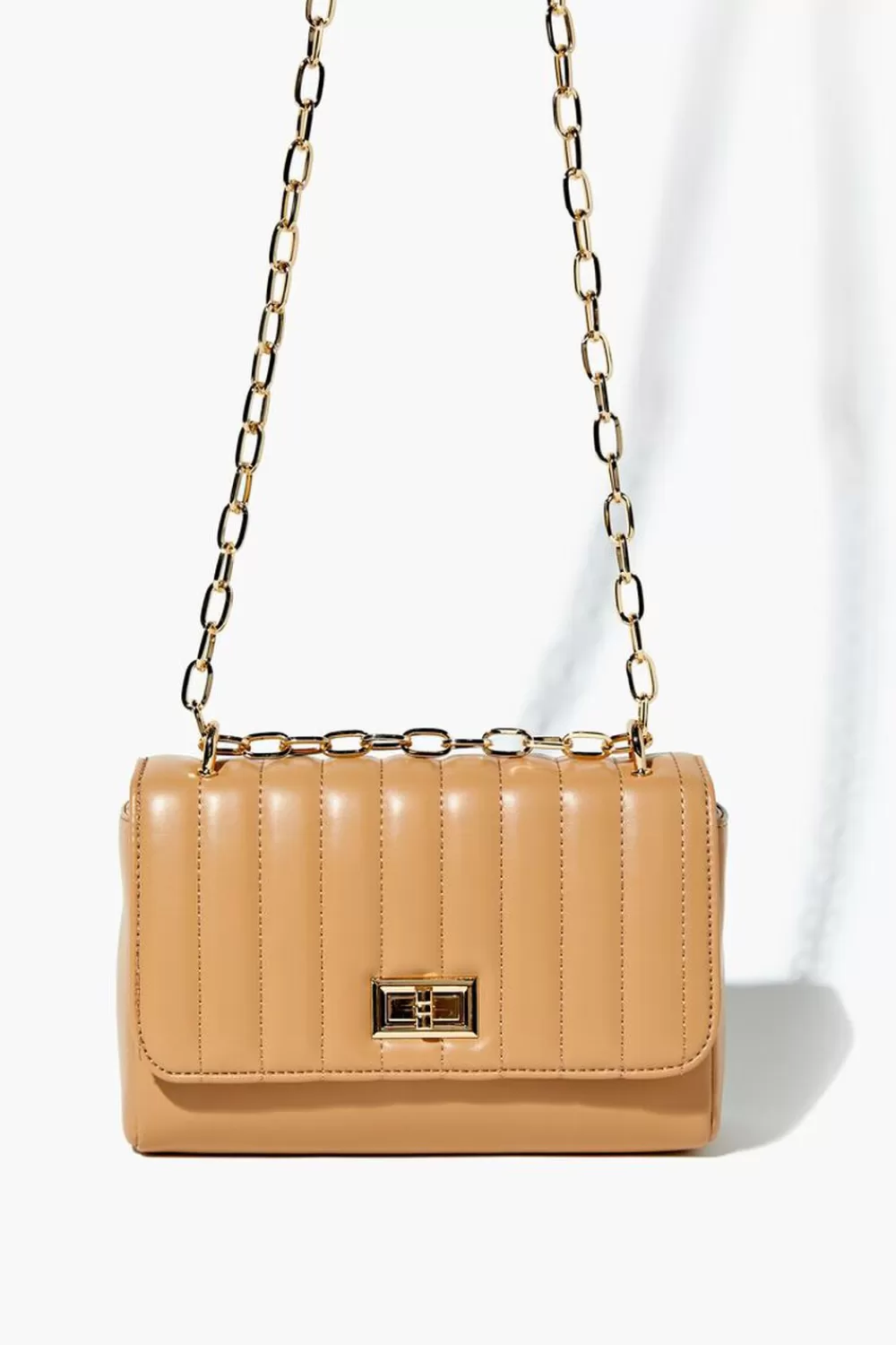 Bags + Backpacks>Forever 21 Faux Leather Quilted Chain Crossbody Bag Tan