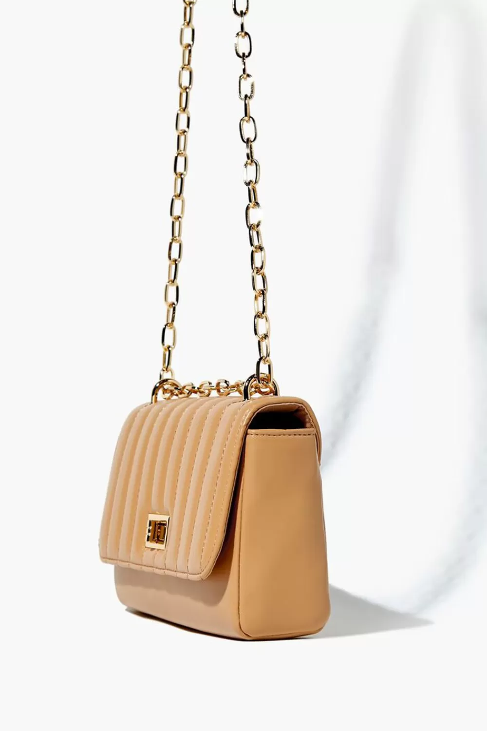Bags + Backpacks>Forever 21 Faux Leather Quilted Chain Crossbody Bag Tan