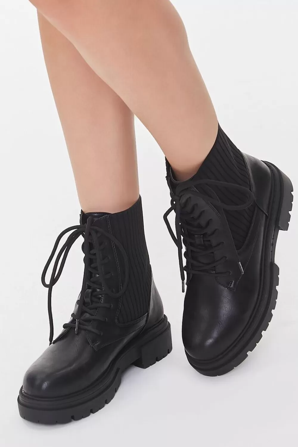 Boots + Booties>Forever 21 Faux Leather Ribbed Booties Black