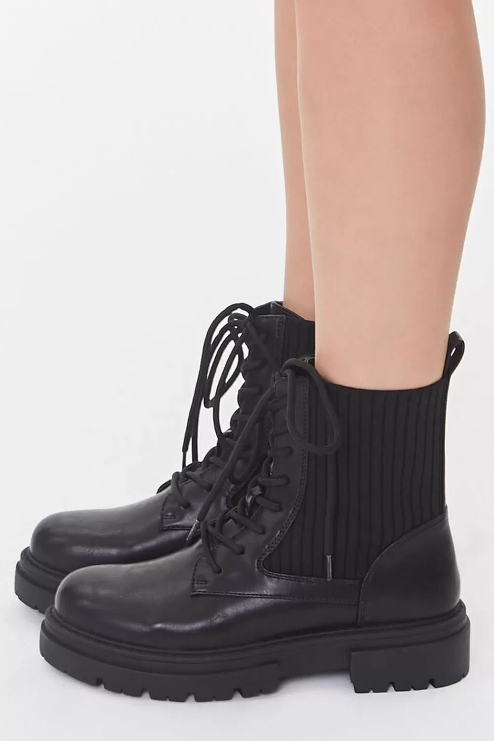 Boots + Booties>Forever 21 Faux Leather Ribbed Booties Black