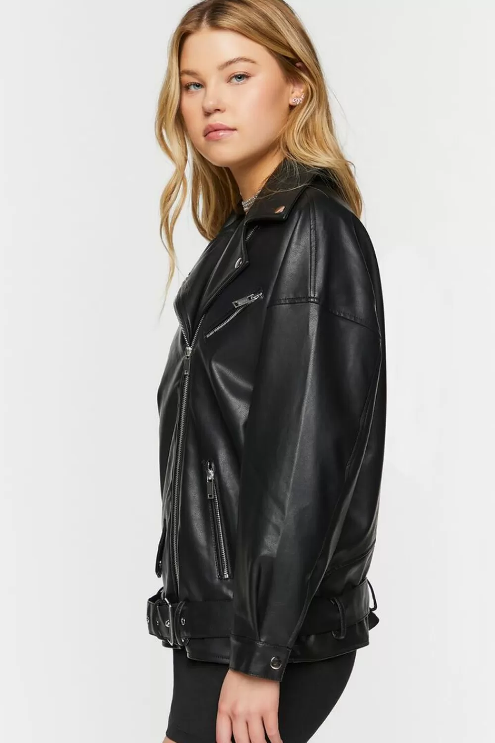 Jackets + Outerwear>Forever 21 Faux Leather Zipper Moto Jacket Black