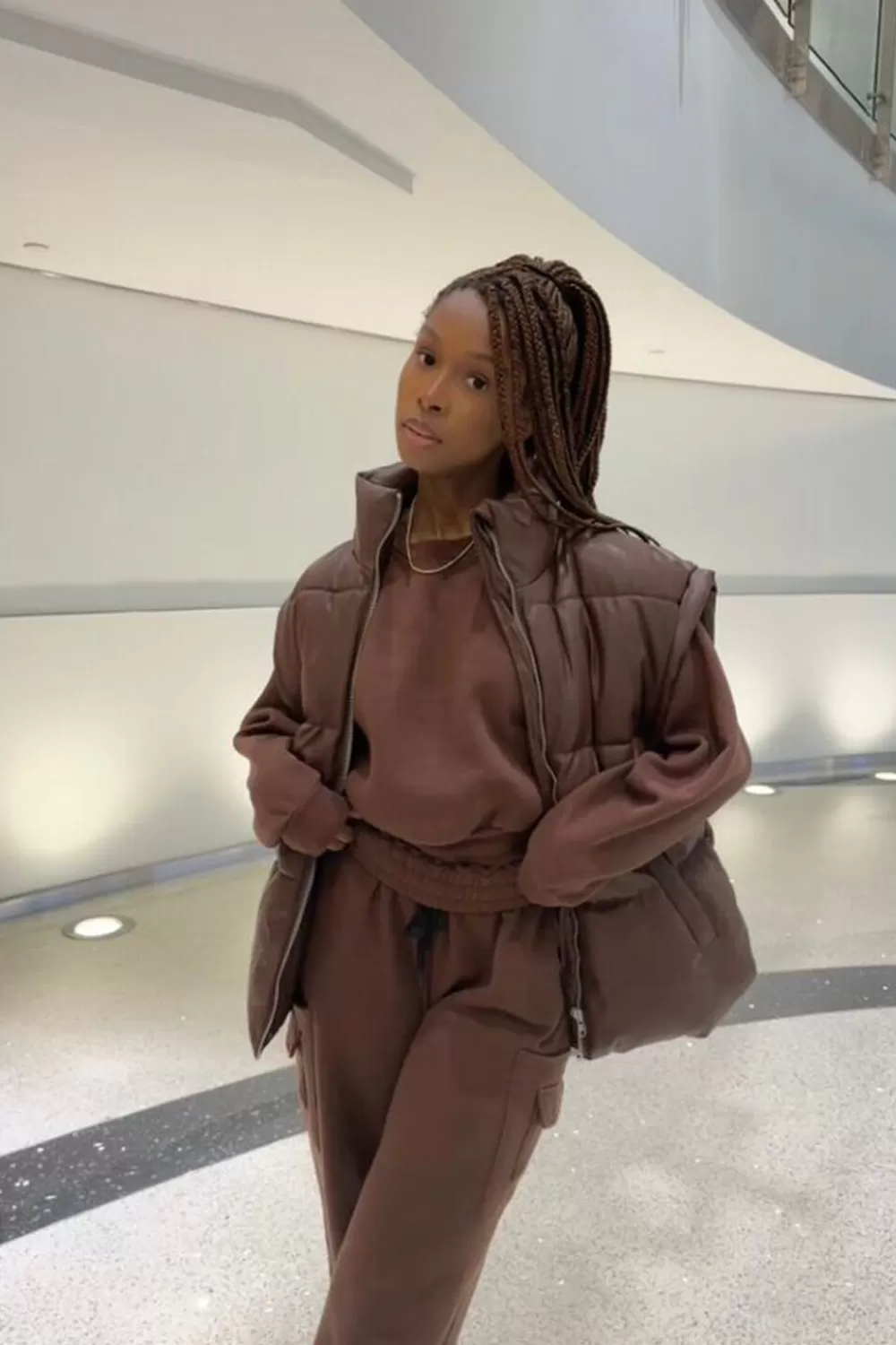 Jackets + Outerwear>Forever 21 Faux Leather Zip-Up Puffer Vest Brown