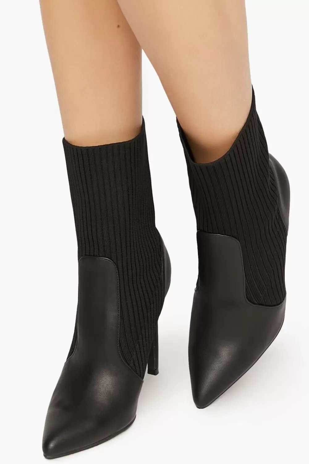 Boots + Booties>Forever 21 Faux Leather-Trim Sock Booties Black