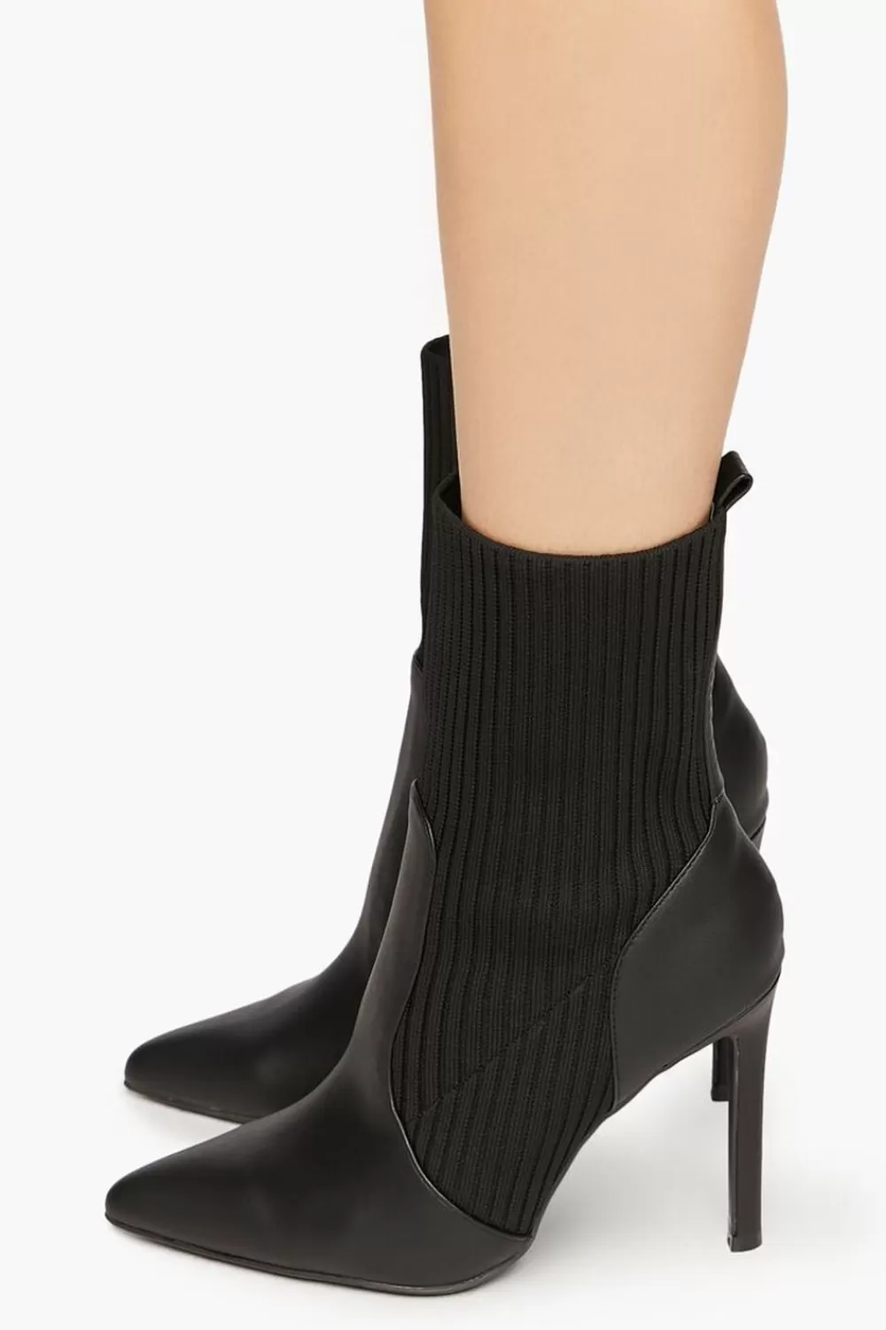 Boots + Booties>Forever 21 Faux Leather-Trim Sock Booties Black