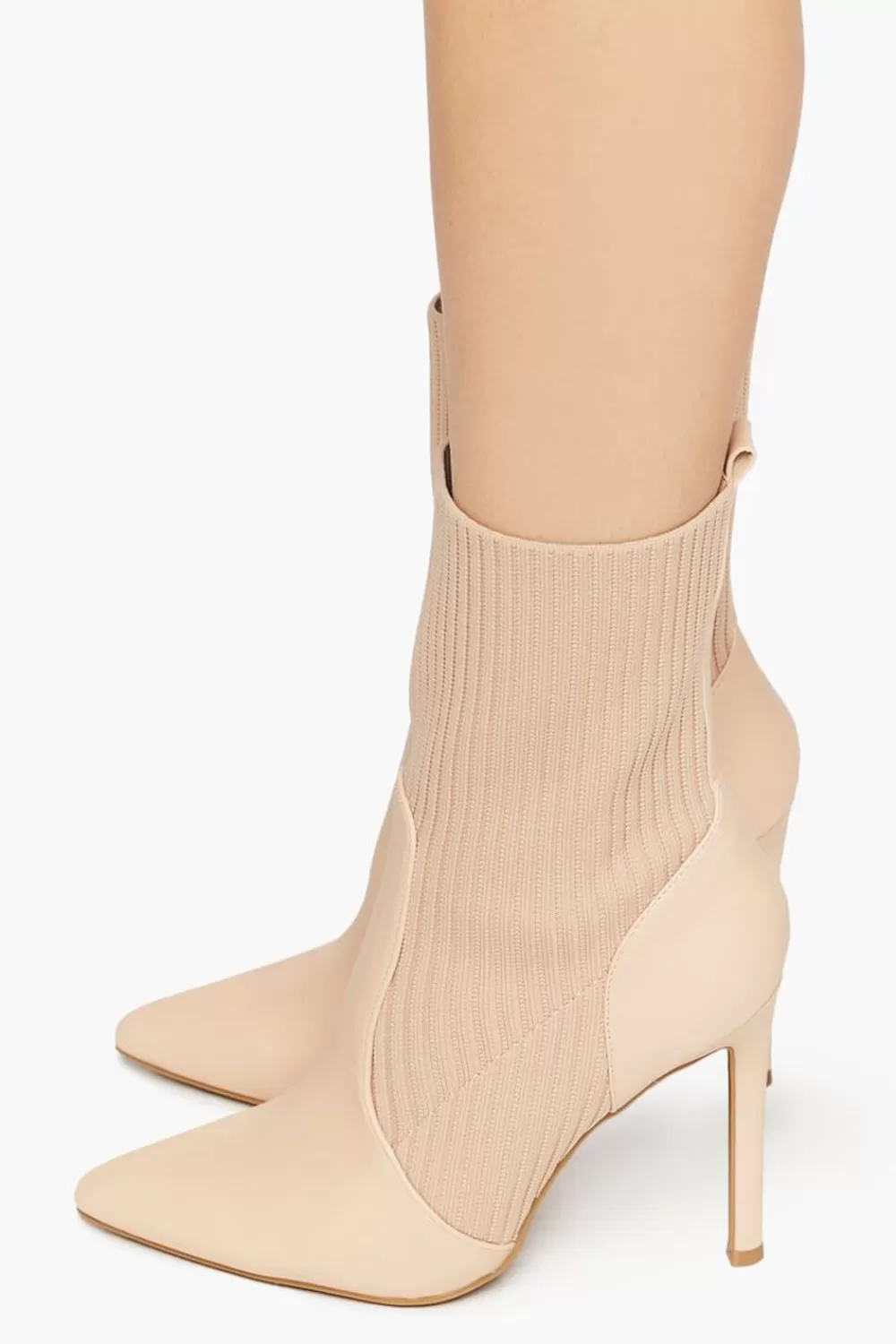 Boots + Booties>Forever 21 Faux Leather-Trim Sock Booties Nude