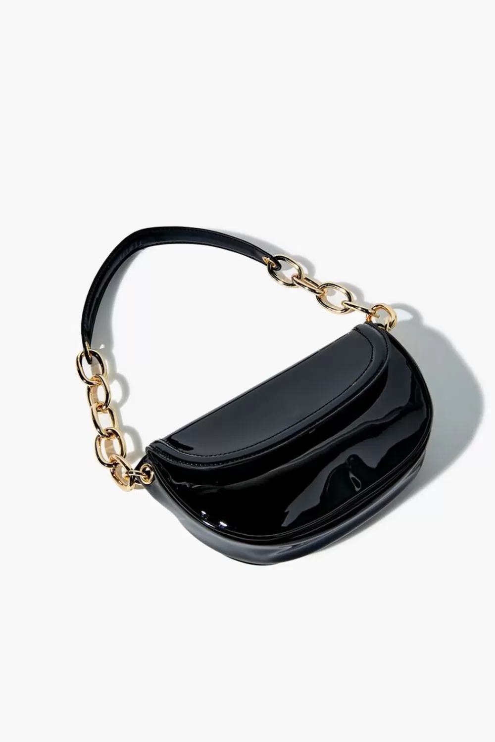 Bags + Backpacks>Forever 21 Faux Patent Leather Baguette Bag Black