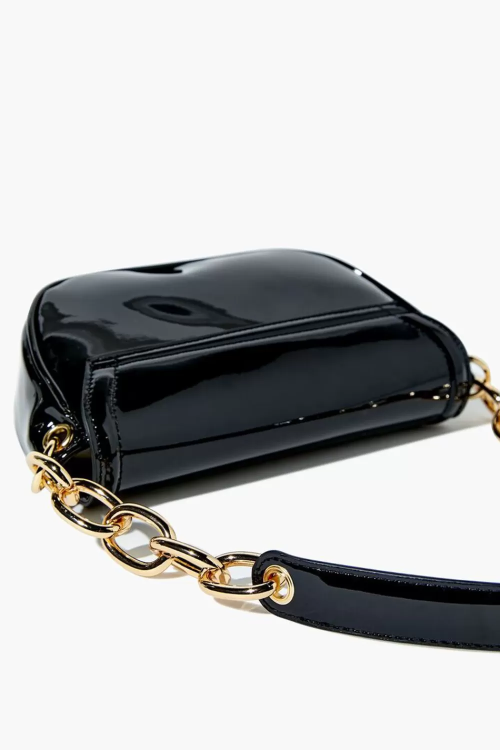 Bags + Backpacks>Forever 21 Faux Patent Leather Baguette Bag Black