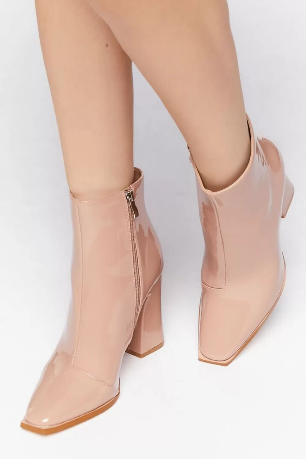 Boots + Booties>Forever 21 Faux Patent Leather Booties Nude