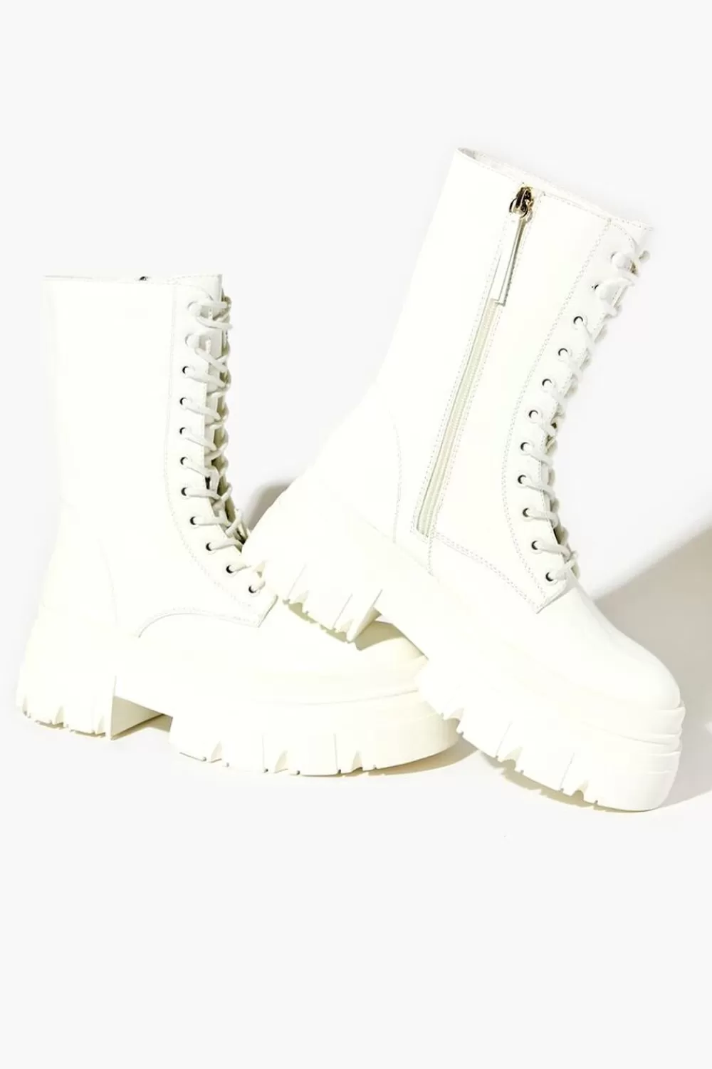 Wedges + Platforms>Forever 21 Faux Patent Leather Combat Boots White