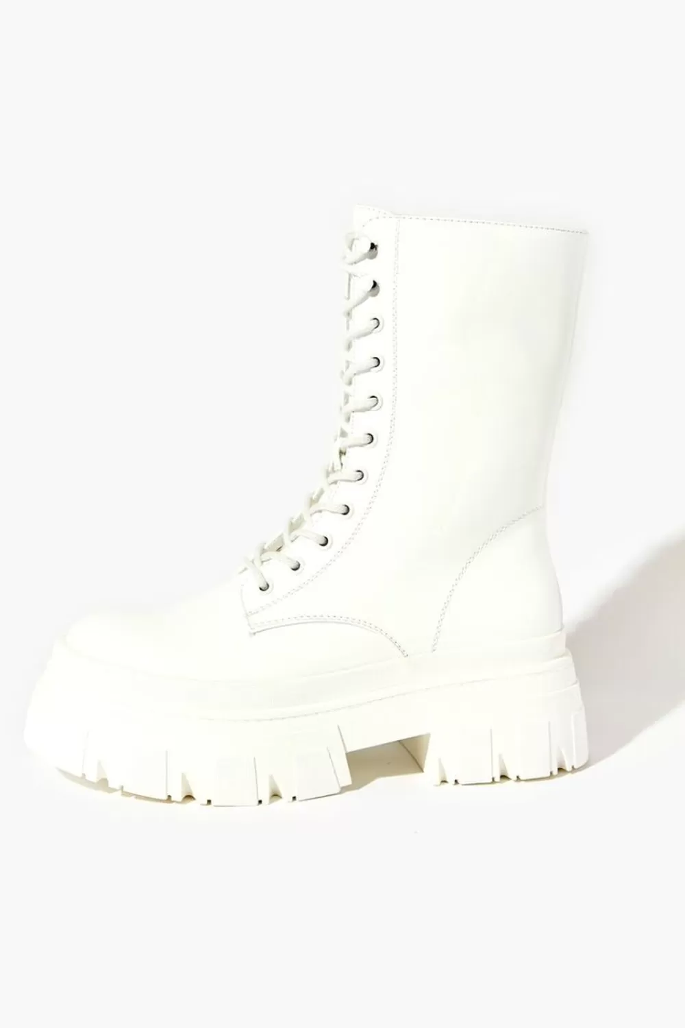 Wedges + Platforms>Forever 21 Faux Patent Leather Combat Boots White