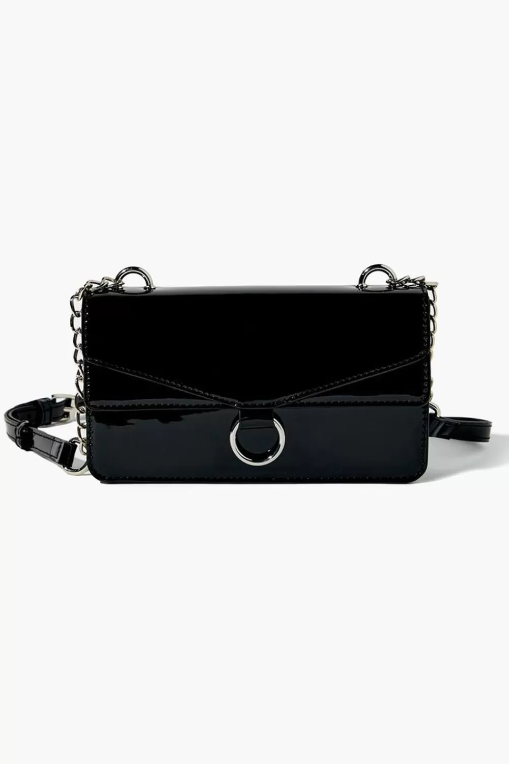 Bags + Backpacks>Forever 21 Faux Patent Leather Crossbody Bag Black