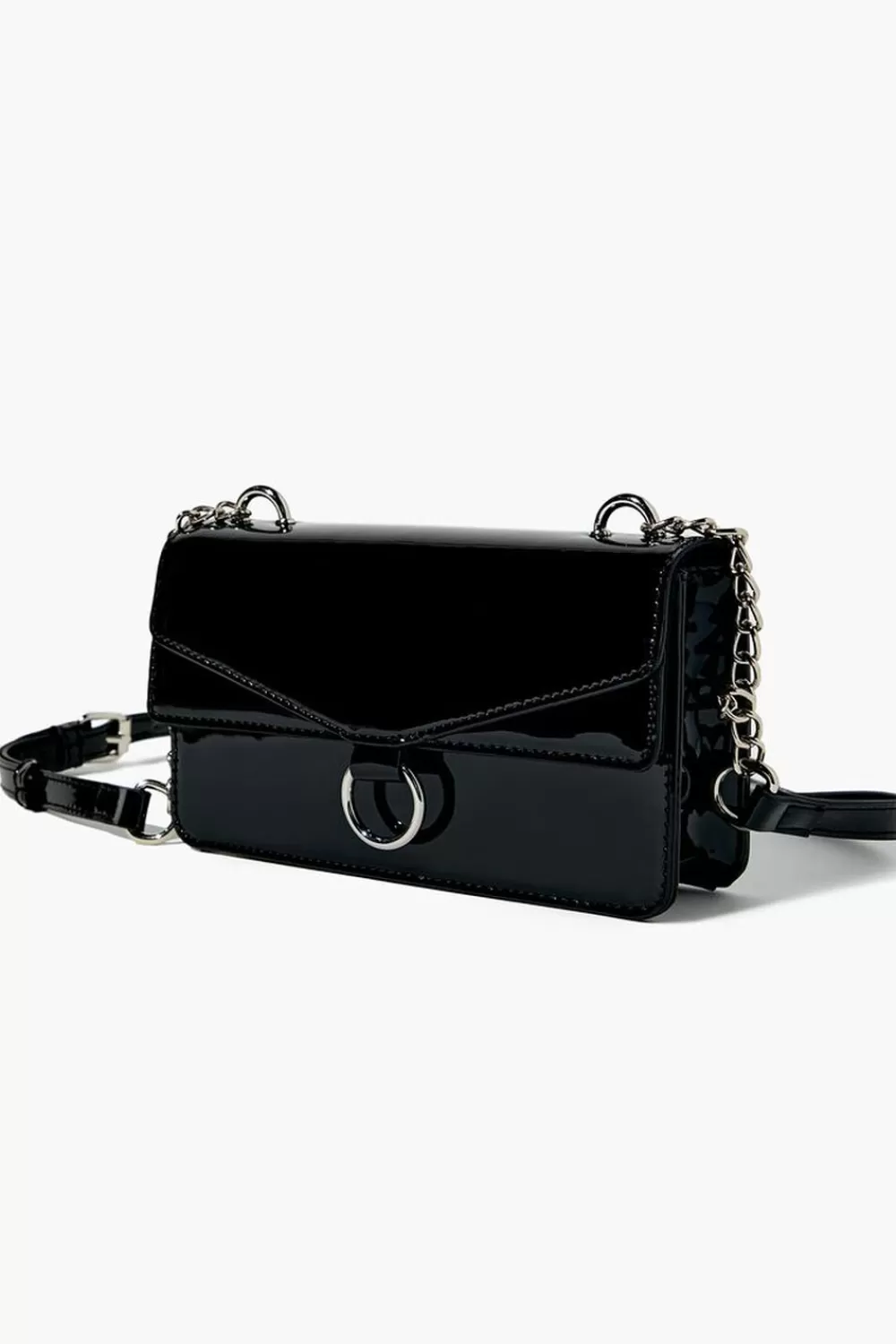 Bags + Backpacks>Forever 21 Faux Patent Leather Crossbody Bag Black