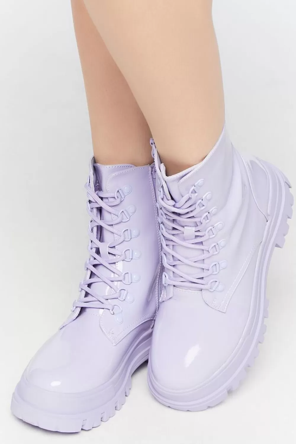 Boots + Booties>Forever 21 Faux Patent Leather Lug Combat Boots Lavender