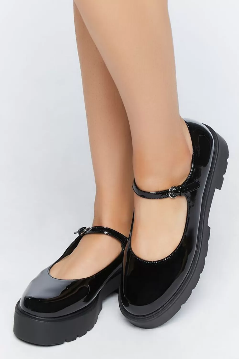 Wedges + Platforms>Forever 21 Faux Patent Leather Mary Jane Flatforms Black