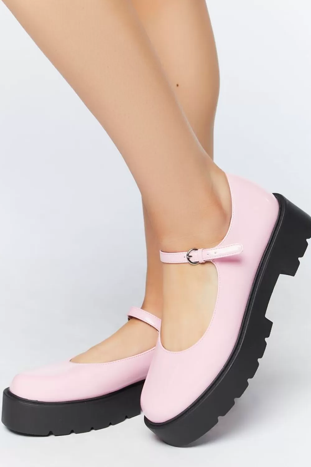 Wedges + Platforms>Forever 21 Faux Patent Leather Mary Jane Flatforms Pink