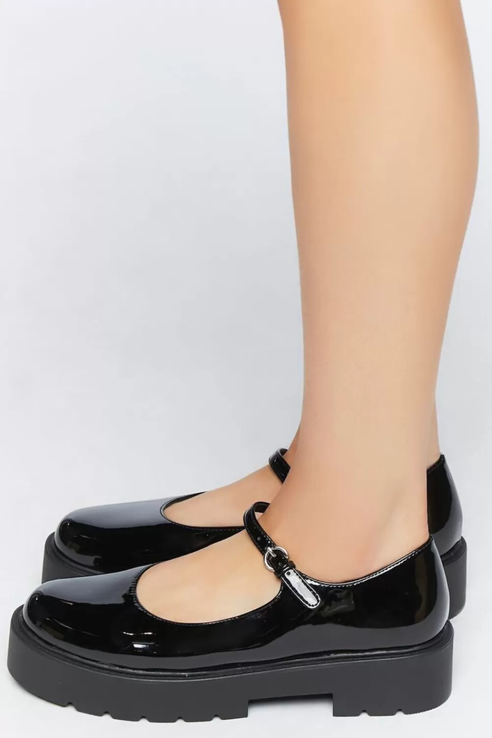Wedges + Platforms>Forever 21 Faux Patent Leather Mary Jane Flatforms Black
