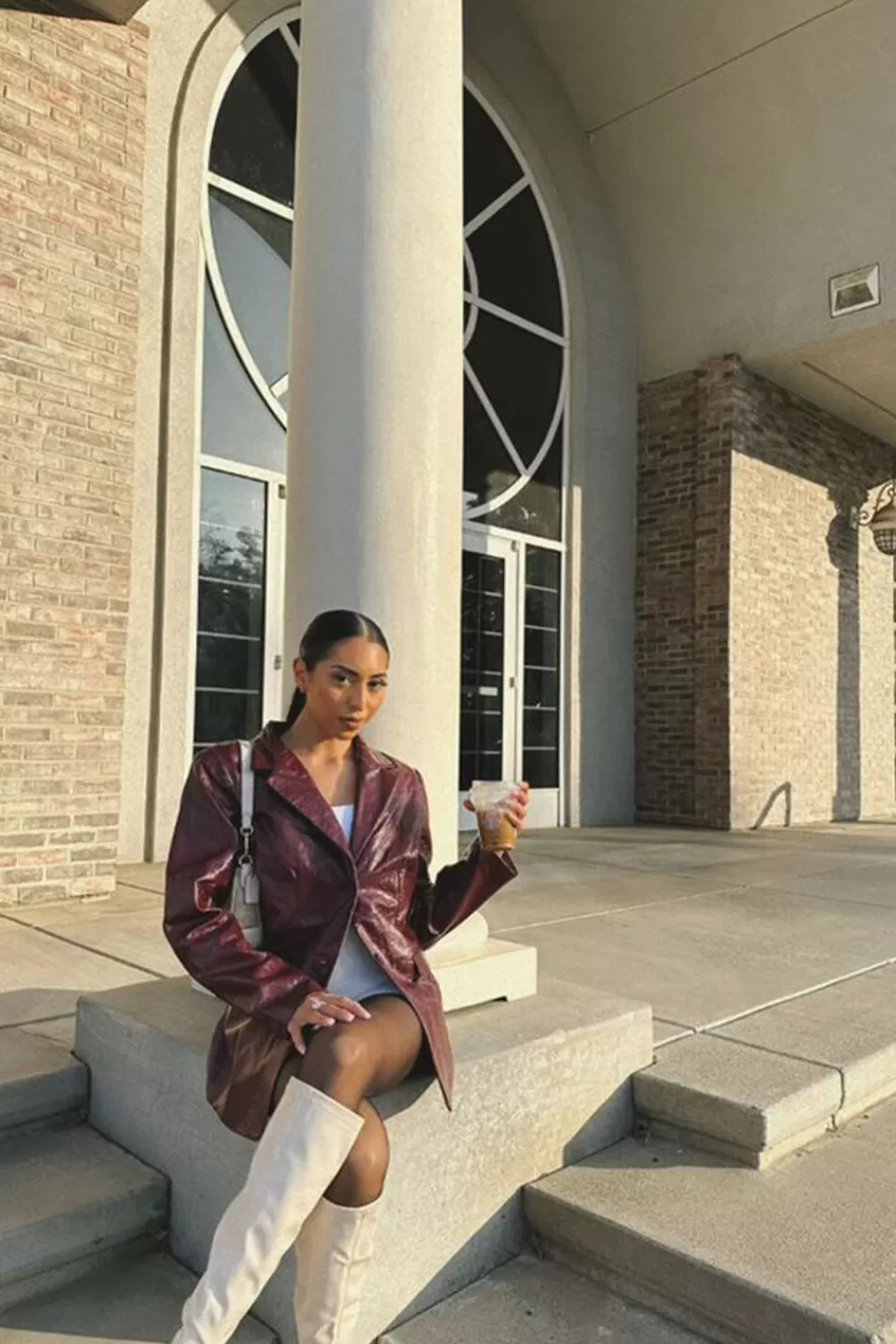 Jackets + Outerwear>Forever 21 Faux Patent Leather Notched Blazer Burgundy