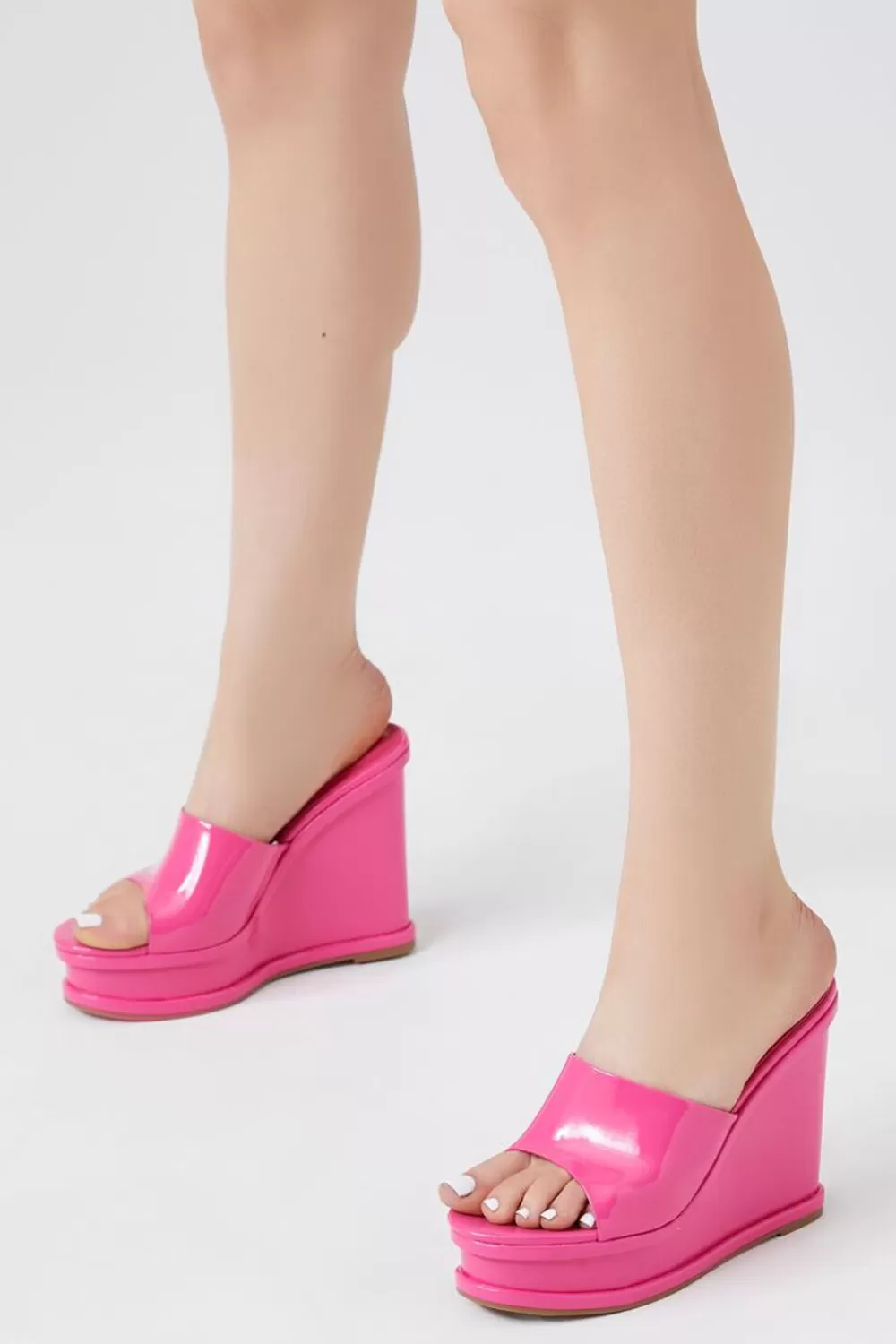 Wedges + Platforms>Forever 21 Faux Patent Leather Platform Wedges Pink