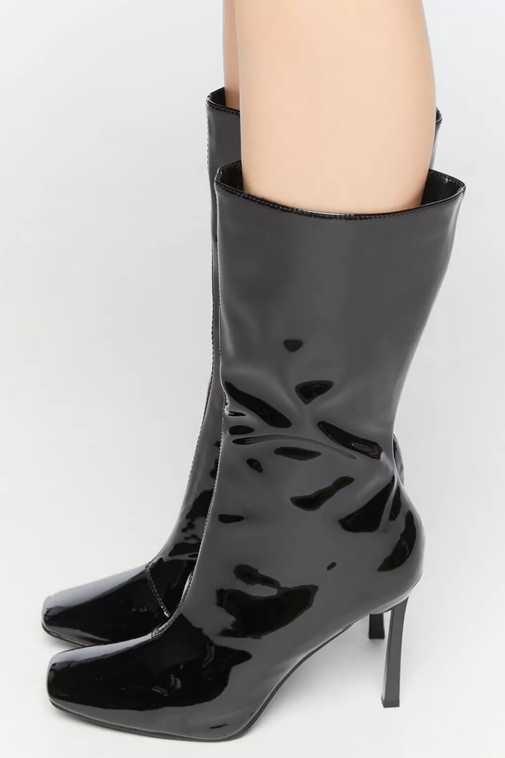 Boots + Booties>Forever 21 Faux Patent Leather Stiletto Boots Black