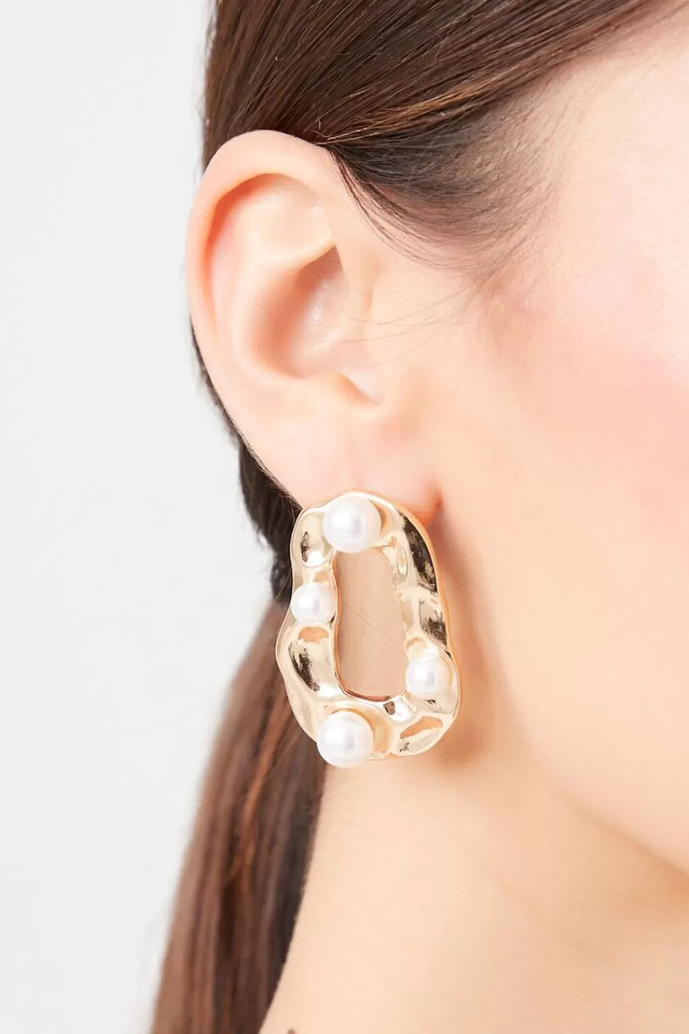 Earrings>Forever 21 Faux Pearl Drop Hoop Earrings Gold/Clear